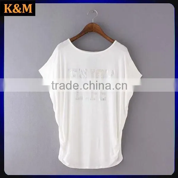 Ladies Custom Print t Shirt Casual Bat Wings Sleeves t Shirt