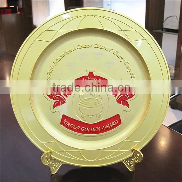 24K Gold Plated Souvenir Metal Plate / Cooking Award Custom Metal Plate