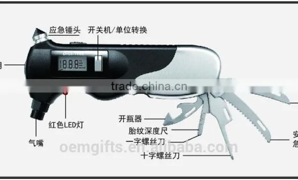 Multifunction LED Flashlihght Digital LCD Tire Gauge Car Tire Pressure Gauge With Emergency Tool photo-5