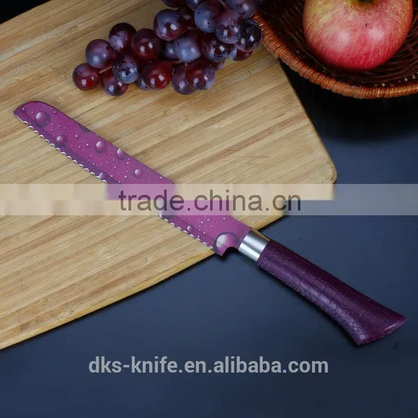 KP1403-B New Designed 8 Inch Bread Knife Color Non-stick Coating Colored Stainless Steel Kitchen Knife