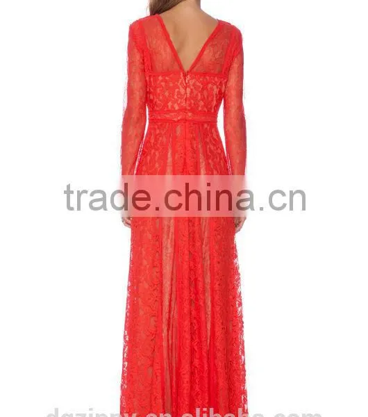 Christmas Gift for Women Long Sleeve Lace Evening Gown photo-3