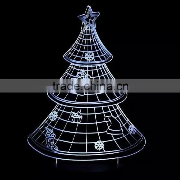 3D Optical Illusion Christman Tree Night Lamp Night Light 10 Colorful LEDs Ultra-thin Acrylic Light Panel AA Battery or DC 5V photo-6