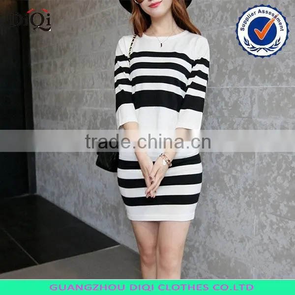 Factory Price Ladies Fashion Short Skirt and Pullover Striped Sweater