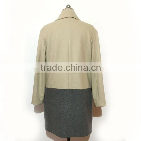 2016AW Woolen Garment Customized Woman's Fashion Long Coats Two Tone Joint photo-3