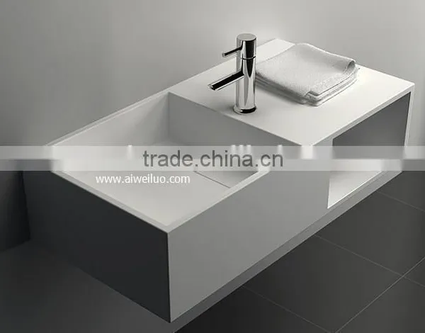 Modern Rectangular Fbathroom Solid Surface Wash Basin, Stone Resin Wash Basin, Wall Hung Wash Basin photo-5