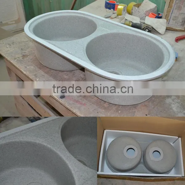 Simble Rounded Double Bowl Artificial Solid Surface Kitchen Sink Without Faucet photo-2