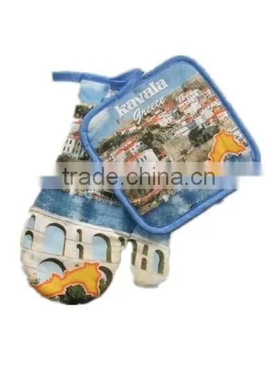 Kitchen Oven Mitten With Greece Sea Side Printing