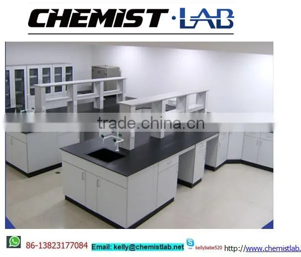 High Quality Wooden Lab Work Bench With 2 Layers Reagent Shelf In Biology Laboratory photo-2
