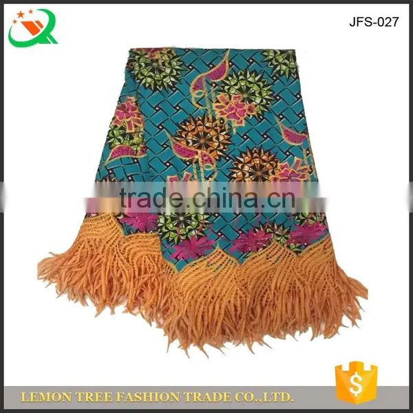 Special Flower Printed Super Wax and Cotton Guipure Lace Tassel Design Wax Lace Fabric