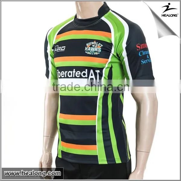 Cheap Wholesale Plain Custom Make Green Rugby Jersey Shirt Youth photo-2