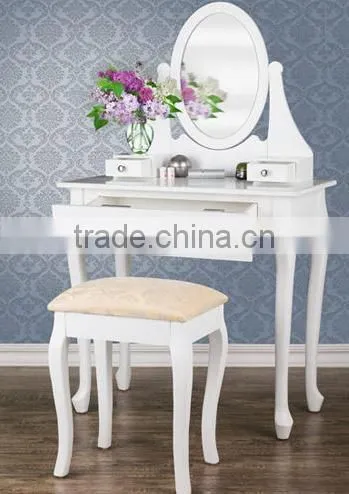 Wooden 4-Drawer Vanity Table in White W/ Stool and Cheval Mirror photo-6
