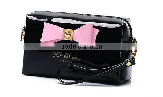 Colorful Ladies pu Cosmetic Bags Big Canvas Comestic Pouch With Bow and Metal Logo photo-6