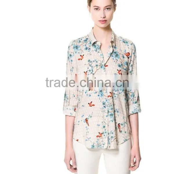 Fashion Ladies Blouse,bird Printing Woman Shirt/women Colthing Long Sleeve