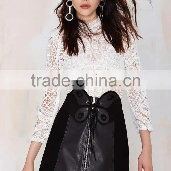 2015 Vintage Clothes Bottom Skirt Fly Front Leather Women Skirt photo-3