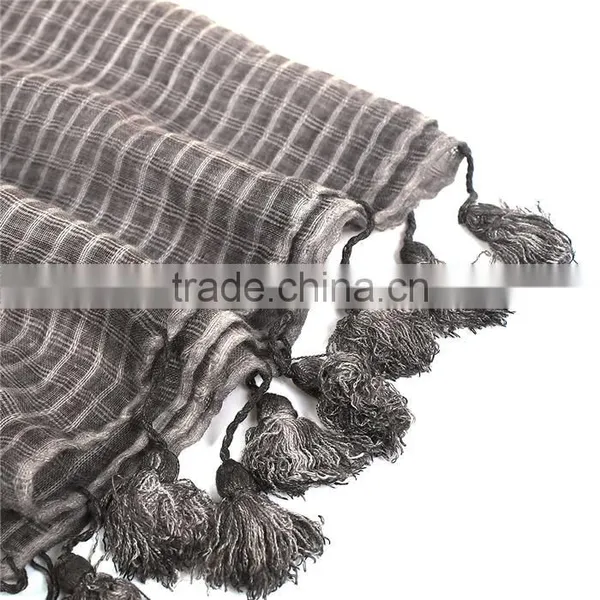 Cotton Polyester Blend Scarves & Wraps Rectangle Brown Tassel Scarf Factory photo-2