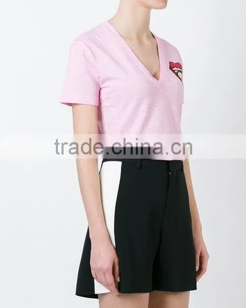 OEM Latest Womens Short Sleeve Custom T Shirt Printing Ladies V Neck Printed T Shirts photo-4