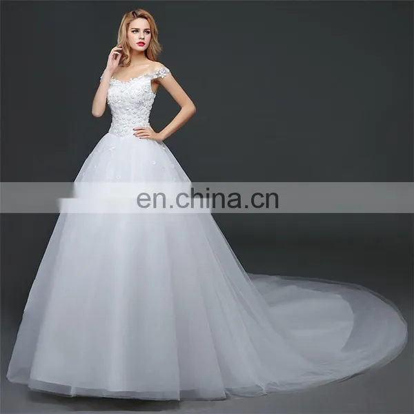 HS1610 Latest Applique Off Shoulder Long Train Bridal Gown Wedding Dress 2017 photo-3