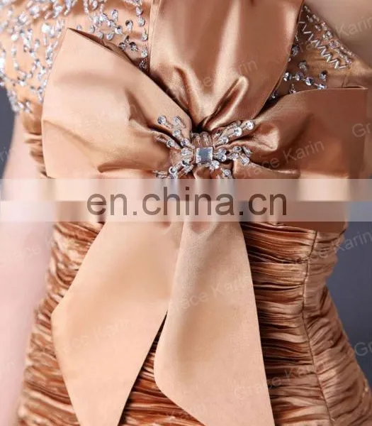 Gold Stretch Satin With Bowknot Short Cheap Cocktail Dresses CL3136 photo-4