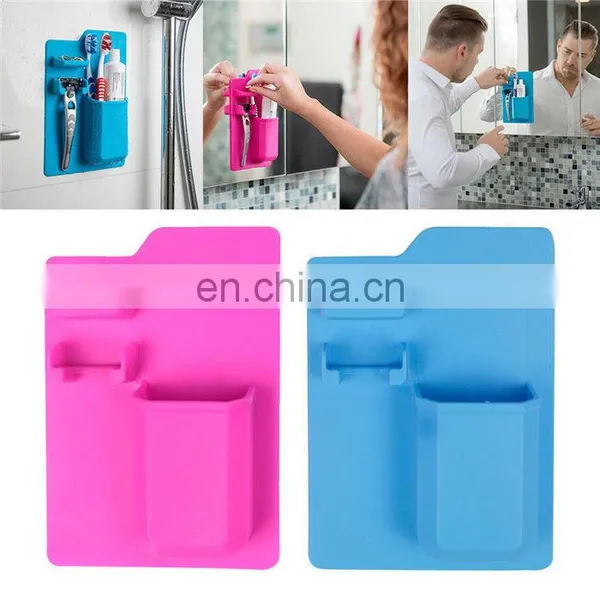 Wall Mounted Silicone Mighty Toothbrush Holder Razor Holder Silicone Storage Organizer