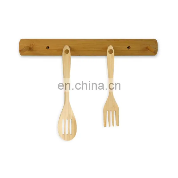 Durable 5 Hooks Modern Bamboo Wall Mounted Coat Hat Rack Bamboo Entryway Hanger photo-2