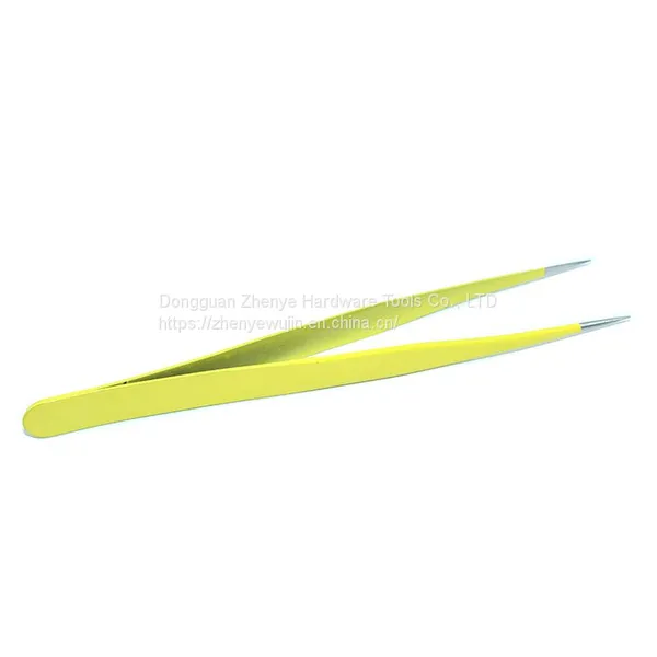 Straight Head Yellow Stainless Steel Tweezers Bird's Nest Hair Picking and Eyelash Beautifying Tool Electronic Mobile Phone Maintenance Curved Tip Straight Head Fine Tip Clip photo-3