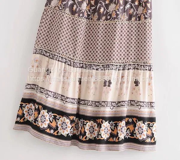 Wholesales Summer Half-length Skirt Retro Rayon Placement Printing 100% Rayon Cotton Tassel Elastic Waist Long Skirt Female photo-5