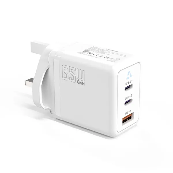 QC3.0 65W GaN USB C Super Fast Charger With UKCA 3 Ports PD 3.0 GaN Charger for Iphone Macbook Samsung