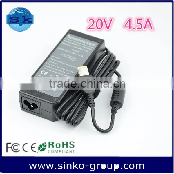 2015 Shenzhen High Copy Replacement 20V 4.5A ac Adapter Charger Square Pin Yellow