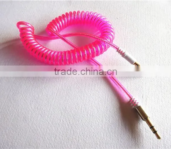 High Quality Flexible Dc3.5m to Dc3.5m Spiral Metal Transperant Cable Extend Stereo Audio Aux Cable photo-5