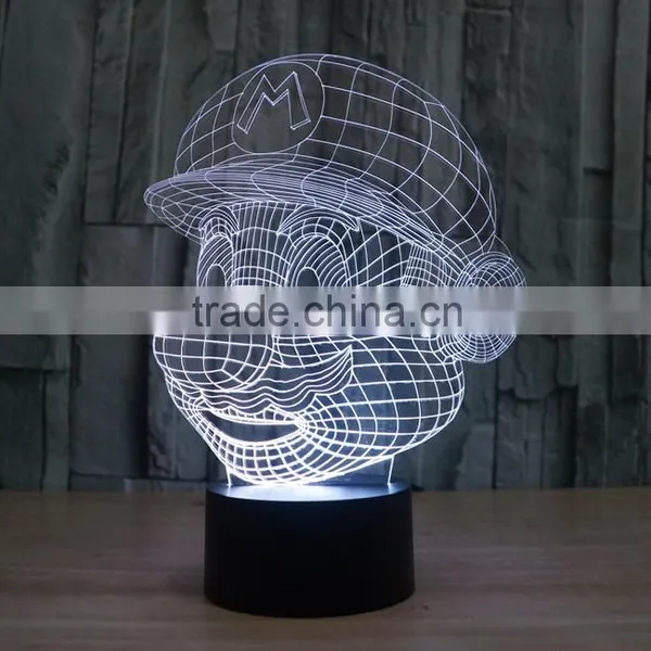 Novelty Super Mario Shape 3D Illusion Led Night Light Cartoon Atmosphere Switch ABS Led Bulbs Lamb With 7 Color Light photo-4