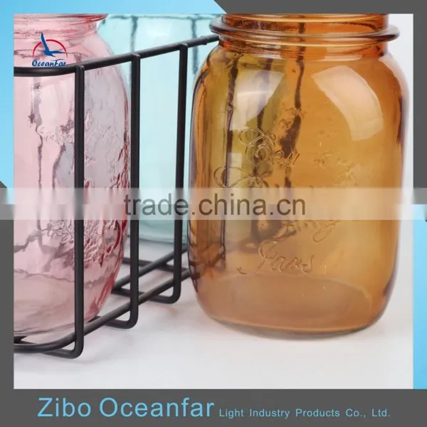 Hot Sale Colored Jars Drinking Mason Glass Metal Stand 16oz Mason Jars Wholesale photo-6