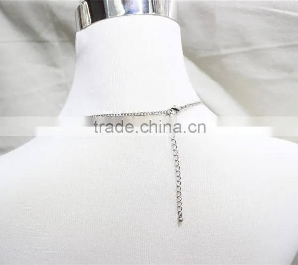 Anti-silver Folk w/ Blue Stone Statement Necklace Simple Chain Necklace 2016 Fashion Style Wholesale photo-4