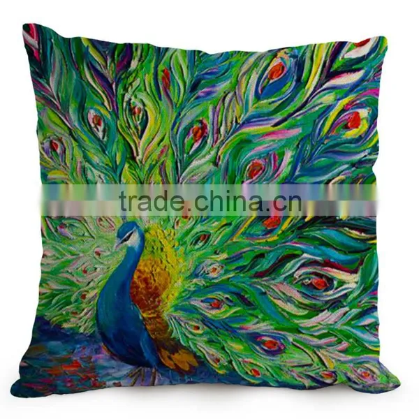 Beautiful Peacock Feather Linen Cushion Cover 45cm Throw Pillow Case Christmas Decoration for Sofa Bed Chair photo-6
