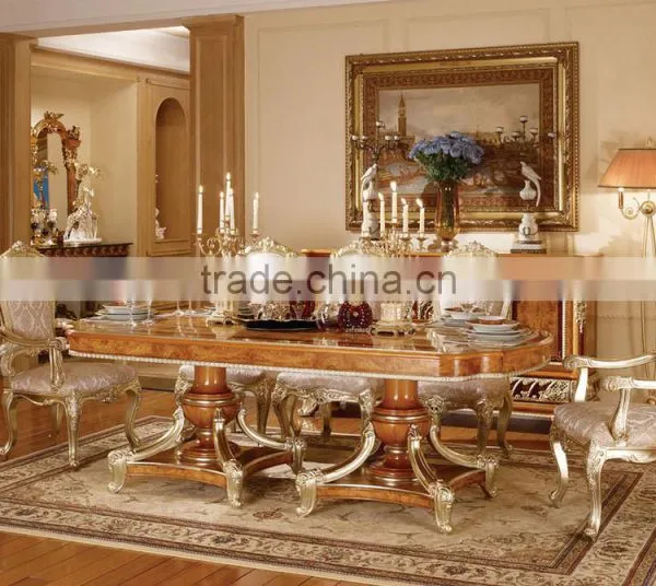 Luxury Vitoria Style Gold Leaf Dining Room Furniture, Baroque Palace Style Marquetry Round Dinning Table With Chairs photo-4