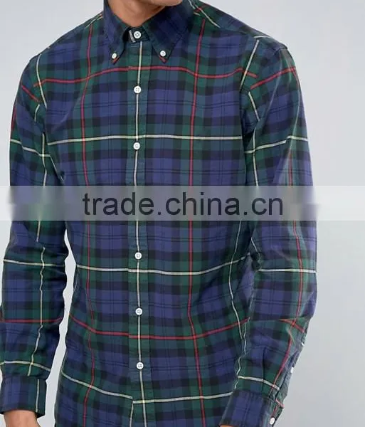 2016 High Quality Custom Long Sleeve Check Print Button Down Collar Chest Pocket Mens 100% Cotton Casual Shirts photo-3