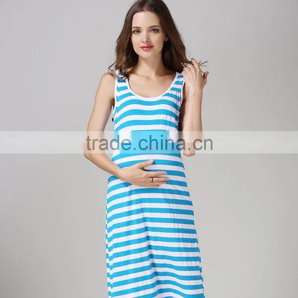 White and Blue Strips Maternity Dress Korean Style Nursing Clothing Athleisure Hide Breastfeeding Opening Skirts photo-5