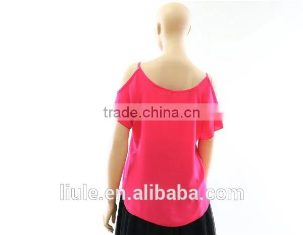 Fashionable Women Blank off Shoulder Plain Leisure Sports T Shirt photo-2