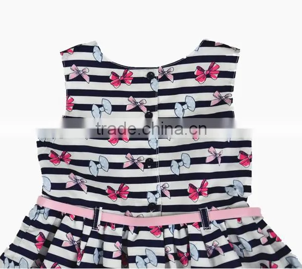 New Classic Stripes Muti-layers Summer Latest Fashion Dresses With Bow Print photo-3