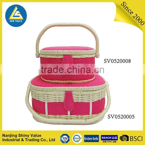 Full Cotton Fabric Covering Single Handle Oval Household Storage Basket photo-5