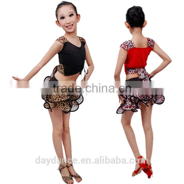 Children Girls Practice Latin Dance Dress Kids Leopard Sexy Vest Skirt Suit photo-2