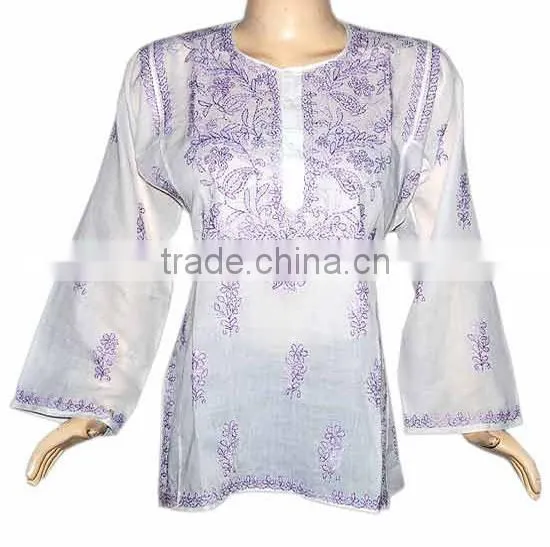 Chikankari Kurti Beautiful Indian Chikan Embroidery Kurti Tunics Lucknowi Emboidered Ladies Kurti Tunic Tops For Women photo-4