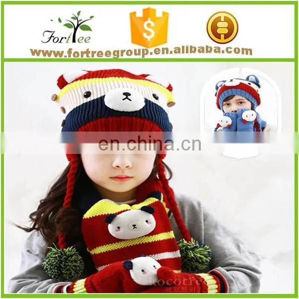 Knitting Scarf and Hat Set for Baby Lovely Bear Scarves Baby Hat photo-5