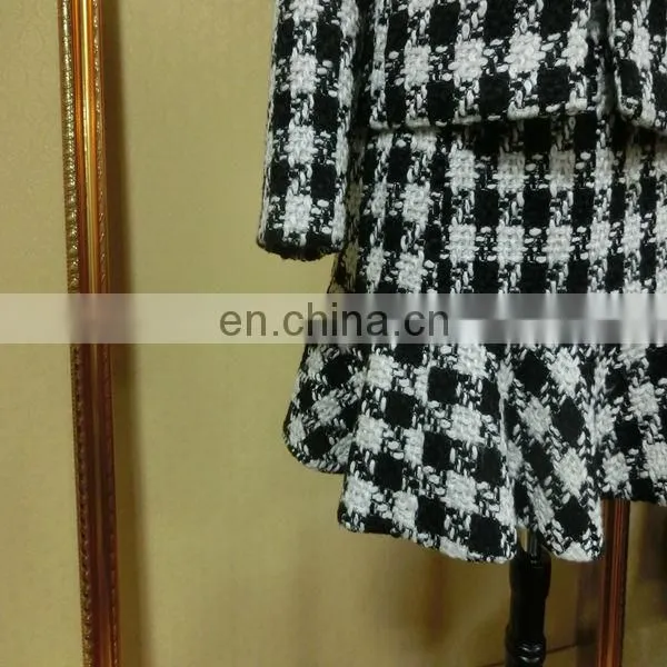 Powersweet Elegant Design 2014 Aate Plaid Knitted Woolen Two Pieces Blouse And Skirt photo-5