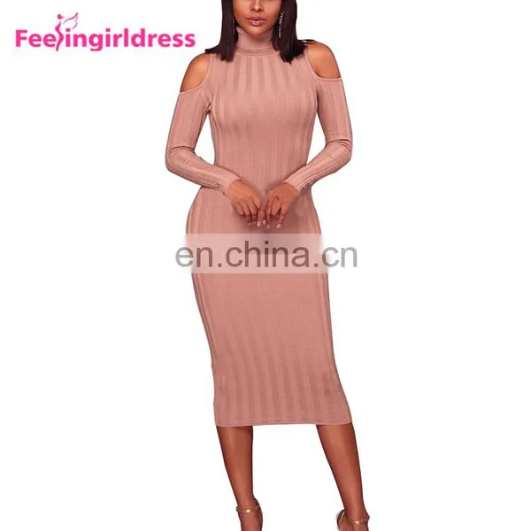 Women Sexy Cold Shoulder Knitting Sweater Long Sleeve Bodycon Party Mini Dress photo-3