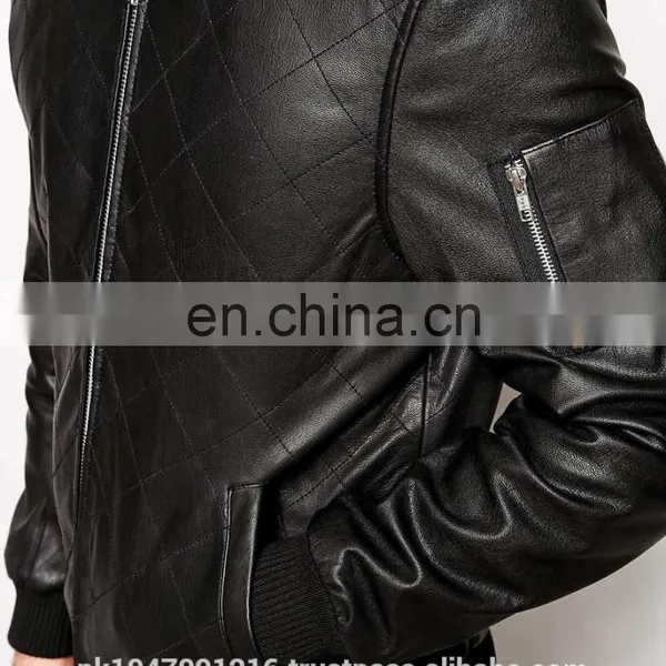 New 2014 Men Leather Jacket / Genuine Leather Jacket / Sheepskin Leather Quilted Bomber photo-3