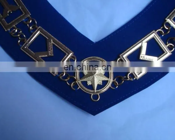 MASONIC REGALIA MASTER MASON BLUE HOUSE GOLD FINISH METAL CHAIN COLLAR photo-2