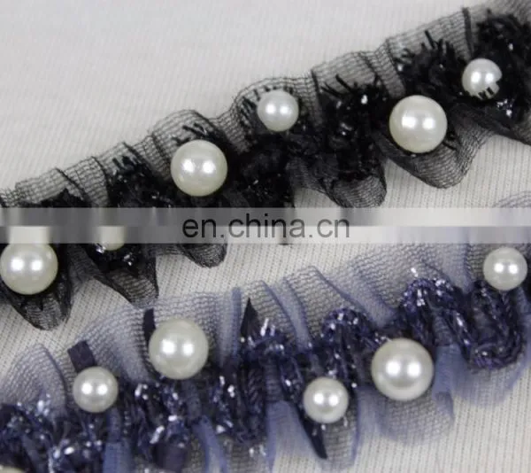Popular Elastic Beaded Pearl Lurex Trim in 3cm photo-2
