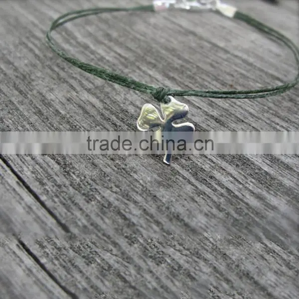 Pure Handmade Braid Wax Cord Bracelet Brass Angel Wings Metal Charm Bracelet photo-4
