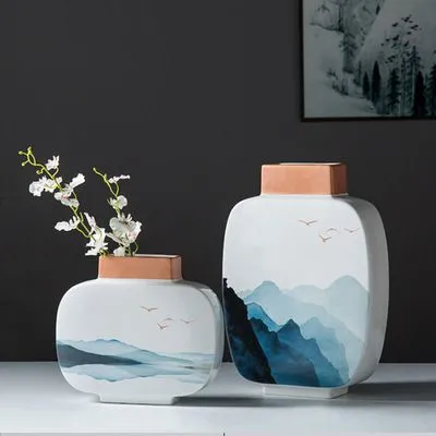 New Chinese Buddhist Mood Zen Landscape White Ceramic Vase For Home Decor photo-2