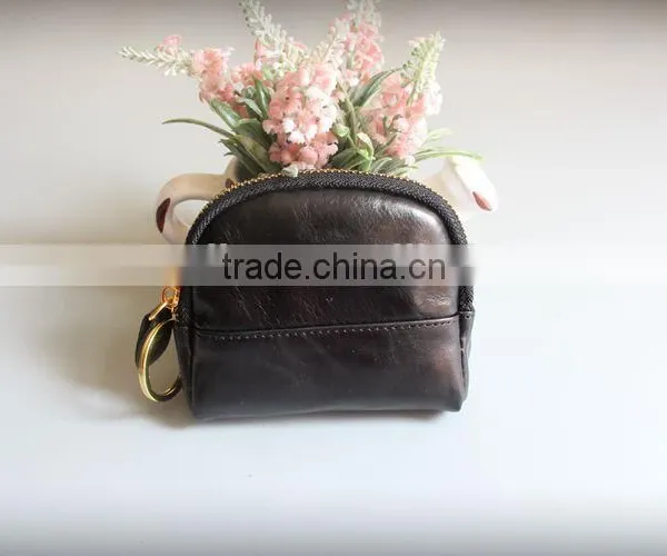 Colorful Genuine Waxy Leather Ladies Zipper Coin Purse Change Bag With Keyring photo-4